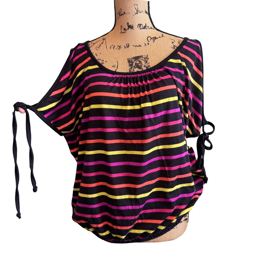 Mix & Co‎ Womens Casual Everyday Striped Cold Shoulder Top Blouse Colorful Large